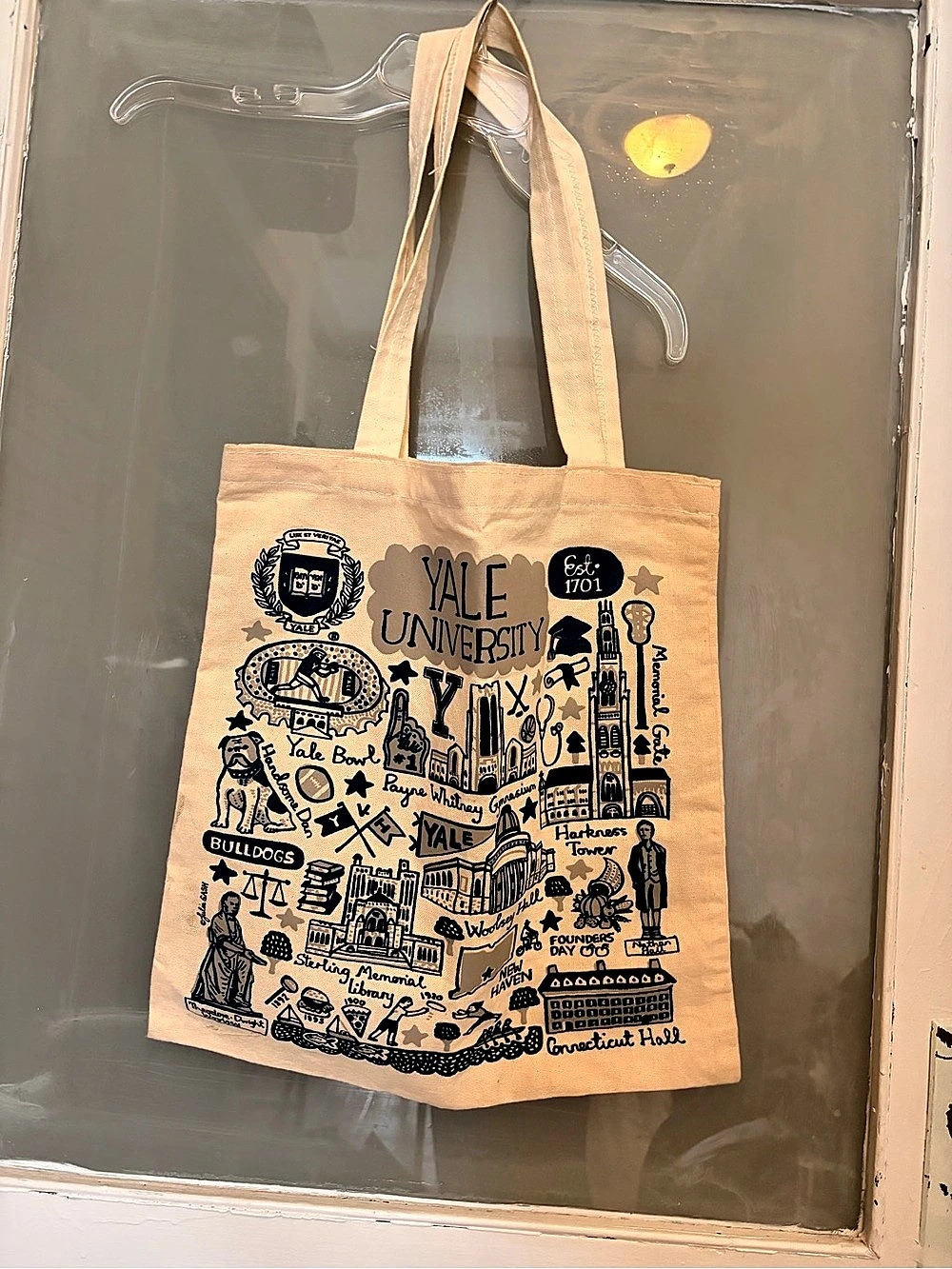 Yale University Campus Map Doodle Canvas Tote Bag Beige & Black